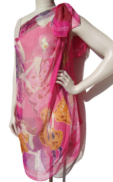 Vintage Pink Chiffon Scarf with Fashion Models 