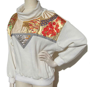 Vintage 80s Sachi Sweatshirt Kimono Brocade Oversized Pullover