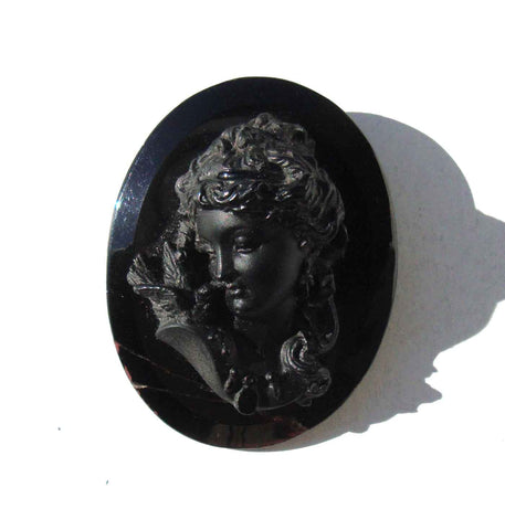 Victorian Jet Cameo High Relief Mourning Brooch Woman & Dove Pin