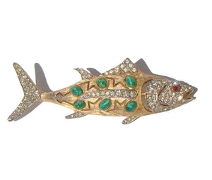 Vintage Maison de Fou Fish Brooch Rhinestone Pin