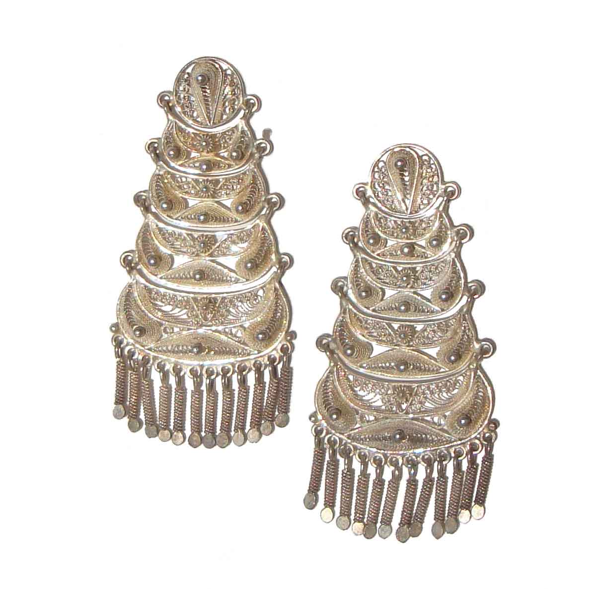 Vintage Peruvian Sterling Silver Filigree Chandelier Fringe Earrings