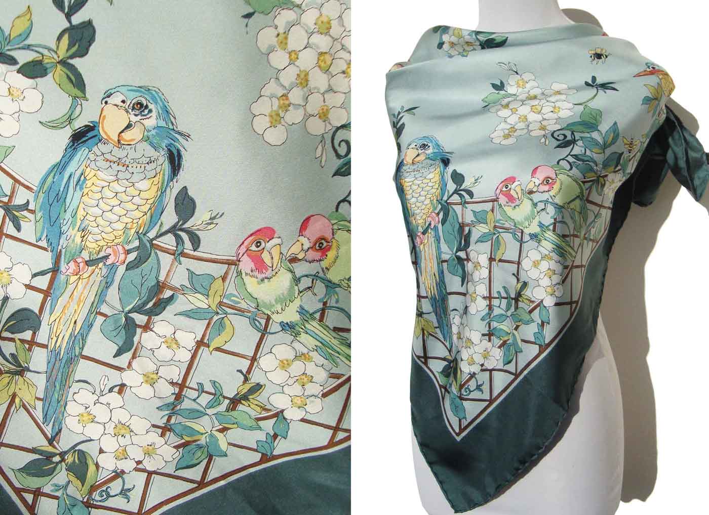 Vintage Silk Scarf Exotic Birds & Insects by Diane Voyentzie
