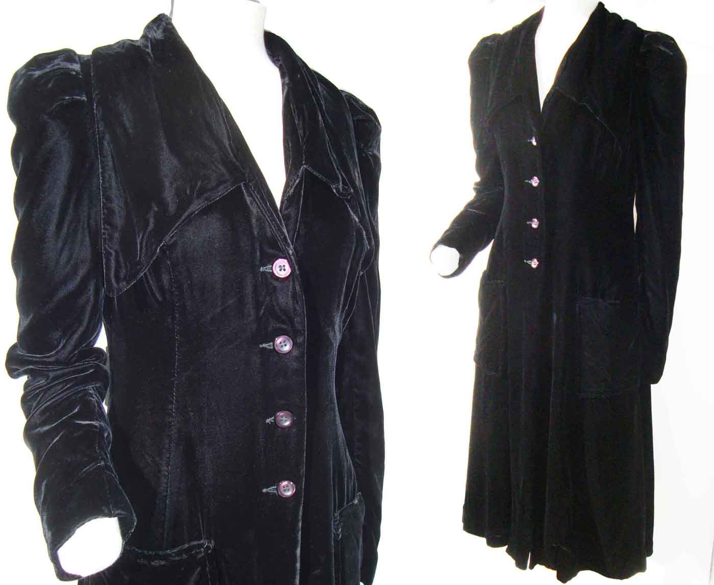 Vintage 40s Black Velvet Coat Art Deco Opera Style S XS