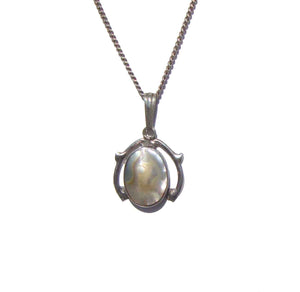 Art Nouveau Blister Pearl & Sterling Silver Pendant Necklace