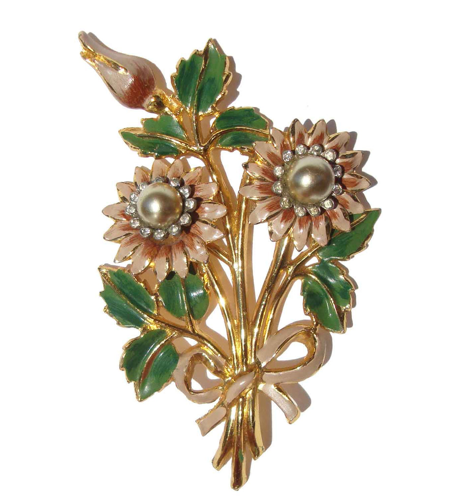 Vintage 40s Deja Reja Enamel Flower Brooch Floral Pin Unsigned Metro Retro Vintage