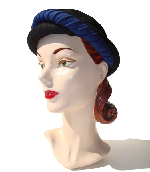 Vintage 40s Turban Hat Black & Blue Wool – Sadie Mandell