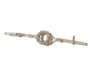Antique Edwardian 9ct Gold & Seed Pearl Bar Pin