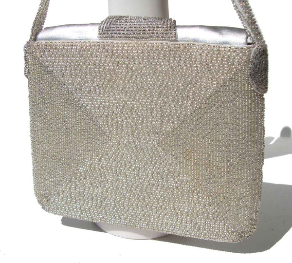 Silver Beaded Cocktail Purse - Metro Retro Vintage