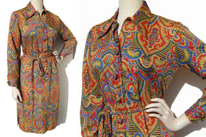 Vintage 60s Dress Serbin of Florida Multicolor Paisley Print
