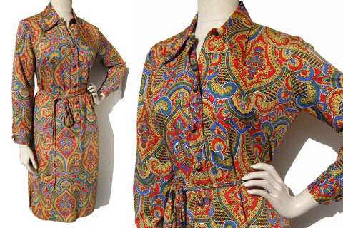 Vintage 60s Dress Serbin of Florida Multicolor Paisley Print