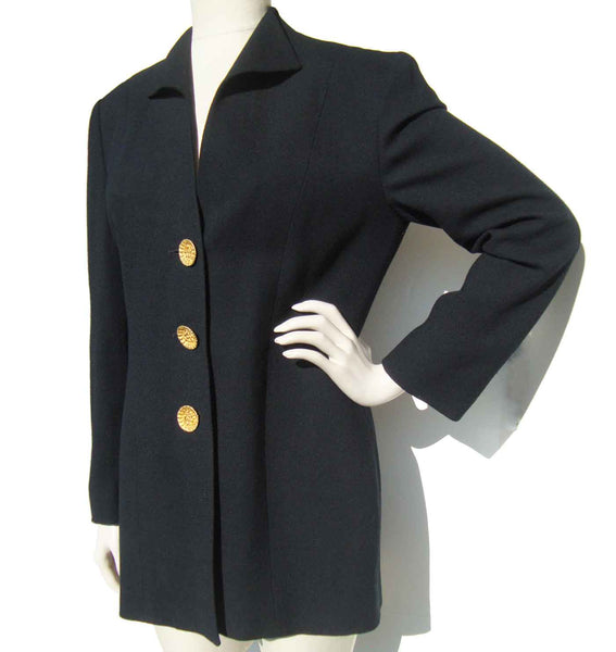Vintage 80s Dior Blazer Black Wool Crepe Jacket M