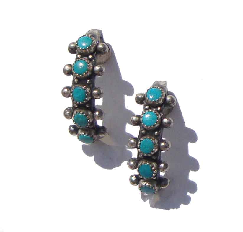 Vintage 50s Fred Harvey Snake Eye Earrings Sterling & Turquoise