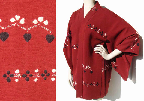 Vintage Japanese Haori Burgundy Shibori Silk Kimono