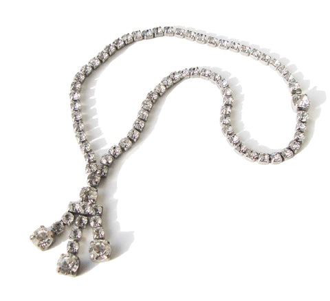Vintage 50s Rhinestone Necklace Fringe Tassel Cocktail Choker