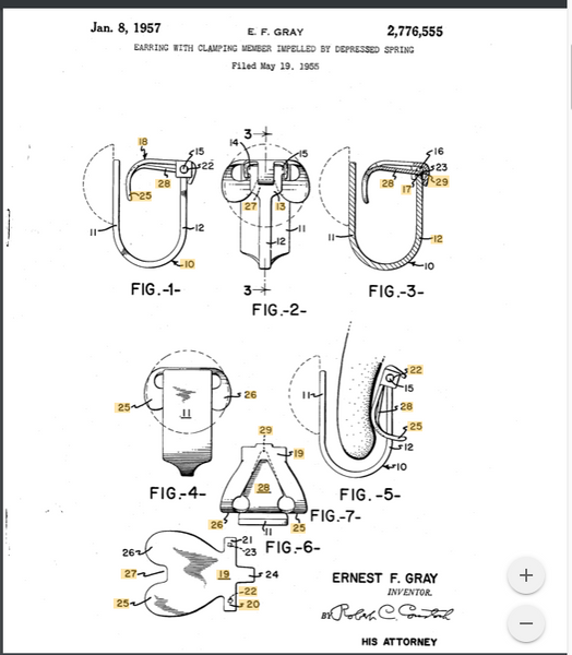 1955 Patent for Softouch Ear Clip