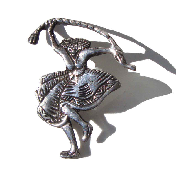 Vintage Sterling Silver Peruvian Snake Dancer Brooch Pin