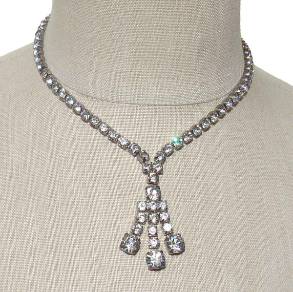 Vintage 50s Rhinestone Necklace Fringe Cocktail Choker