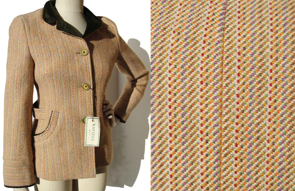Valgrisa Wool & Velvet Jacket Arc en Ciel Italian Deadstock Blazer w/ Tag S / M