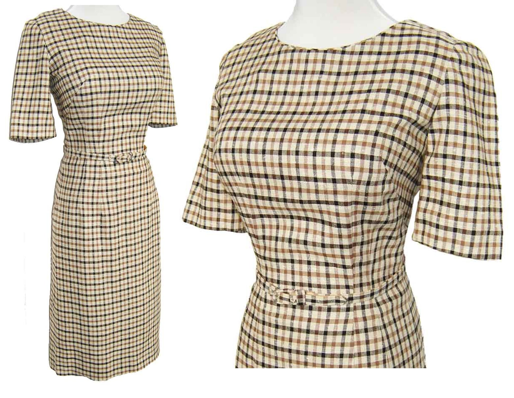 60s Vera Maxwell Dress Secretary Windowpane Plaid NOS