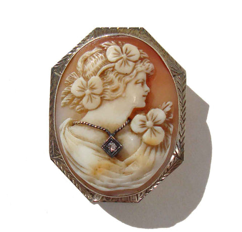 Edwardian Cameo Brooch White Gold & Diamond