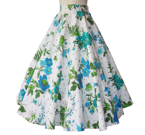 Vintage 50s Circle Skirt Blue Floral Rockabilly