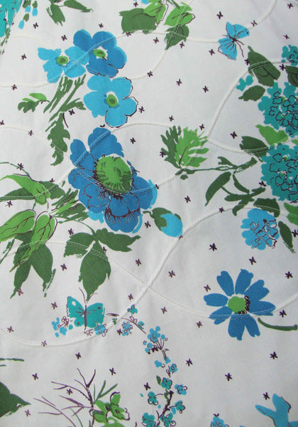 Close Up of 50s Circle Skirt Blue Floral Rockabilly Quilted Cotton