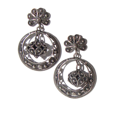 Vintage Silver Filigree Spanish Hoop Earrings – Softouch Clips