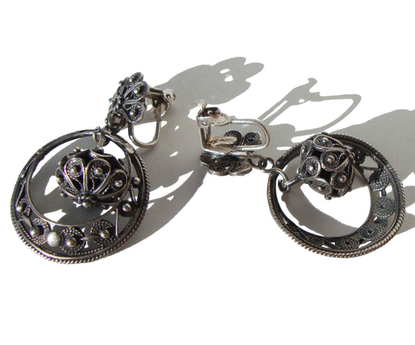 50s Sterling Silver Filigree Earrings