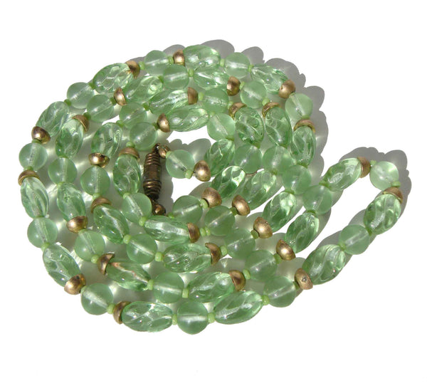 Vintage 30s Beaded Necklace Periodot Green Glass Beads