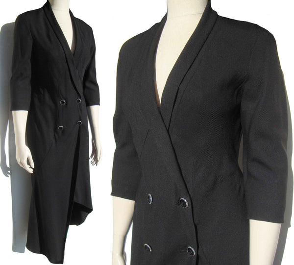Vintage Karl Lagerfeld Black Jacket Dress Asymmetrical Hem Avant Garde S