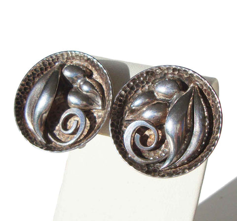 Vintage 50s Napier Earrings Sculptural Silverplated Fruit Bowl Clips