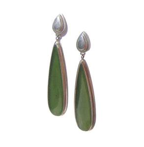 Vintage Jade & Sterling Silver Teardrop Earrings 2.5 inches