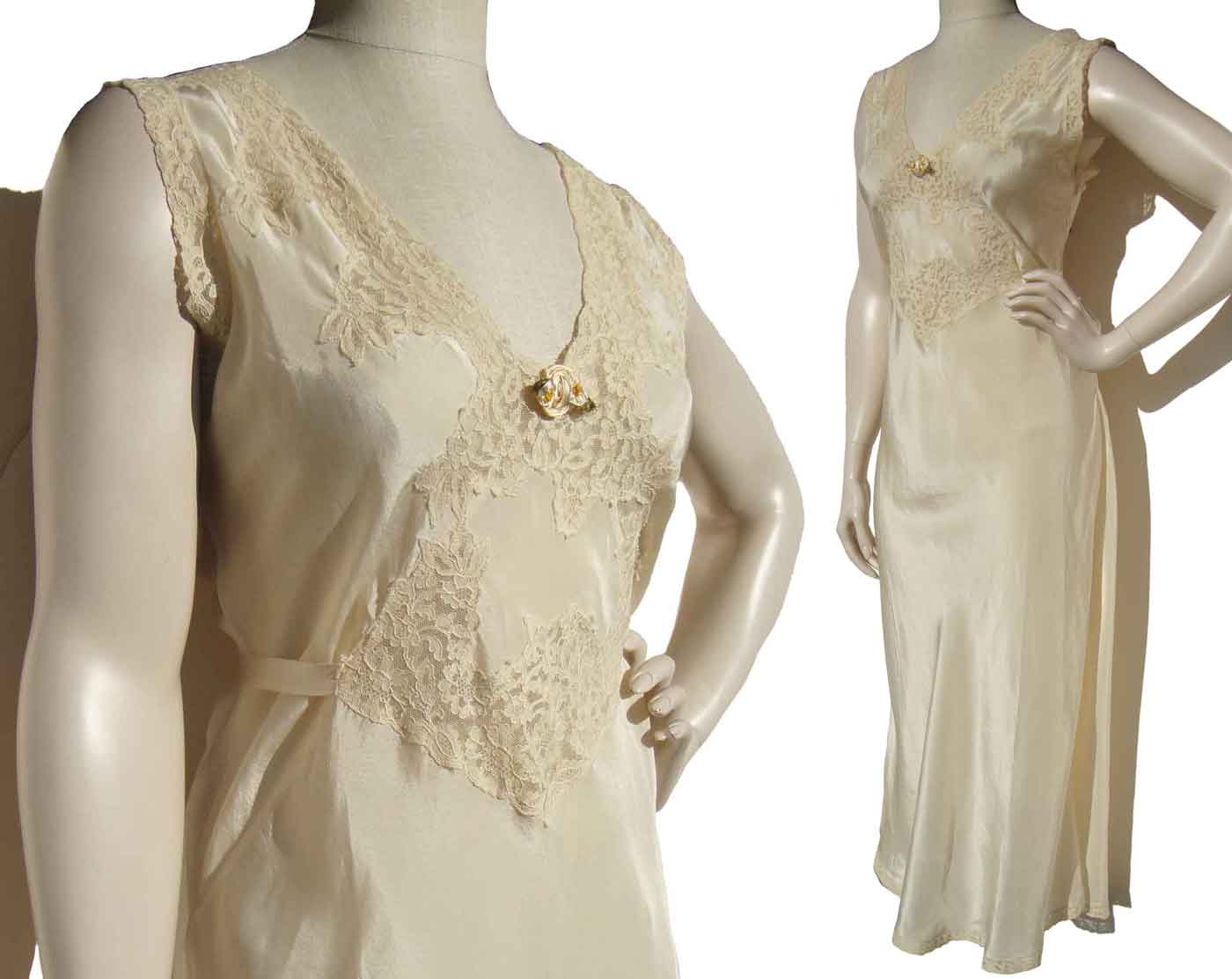 Vintage 40s Nightgown Cream Liquid Satin Rayon Lingerie M