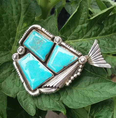 Neal Paquin Navajo Fish Pendant Sterling & Turquoise