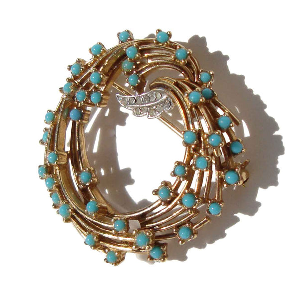 Ciner Rhinestone Turquoise Brooch