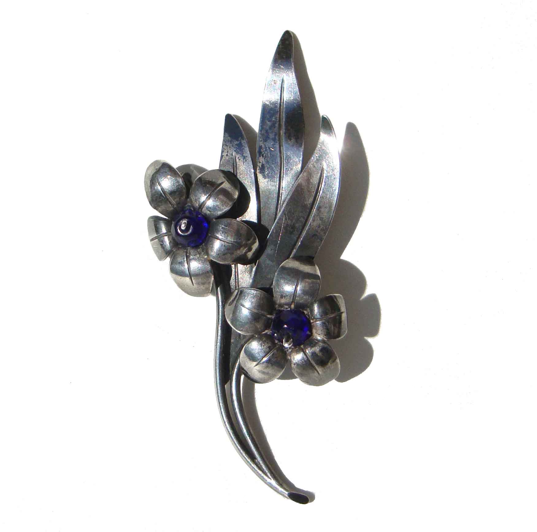Vintage 40s Hans Teppich Sterling Brooch Art Deco Israeli Beaded Flower Pin