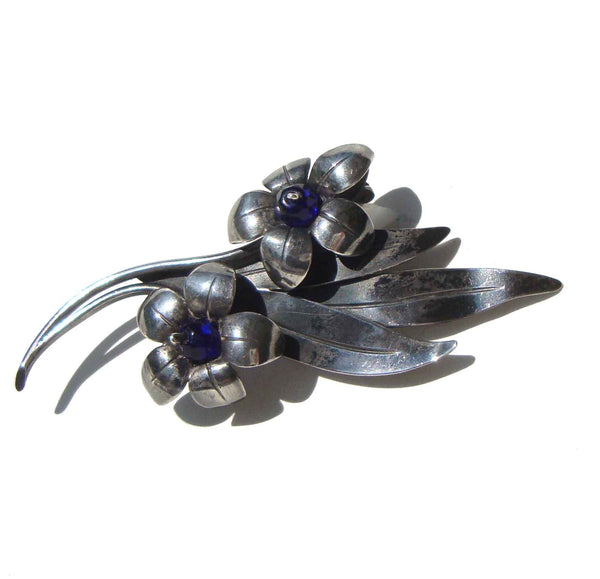 40s Sterling Silver Flower Brooch