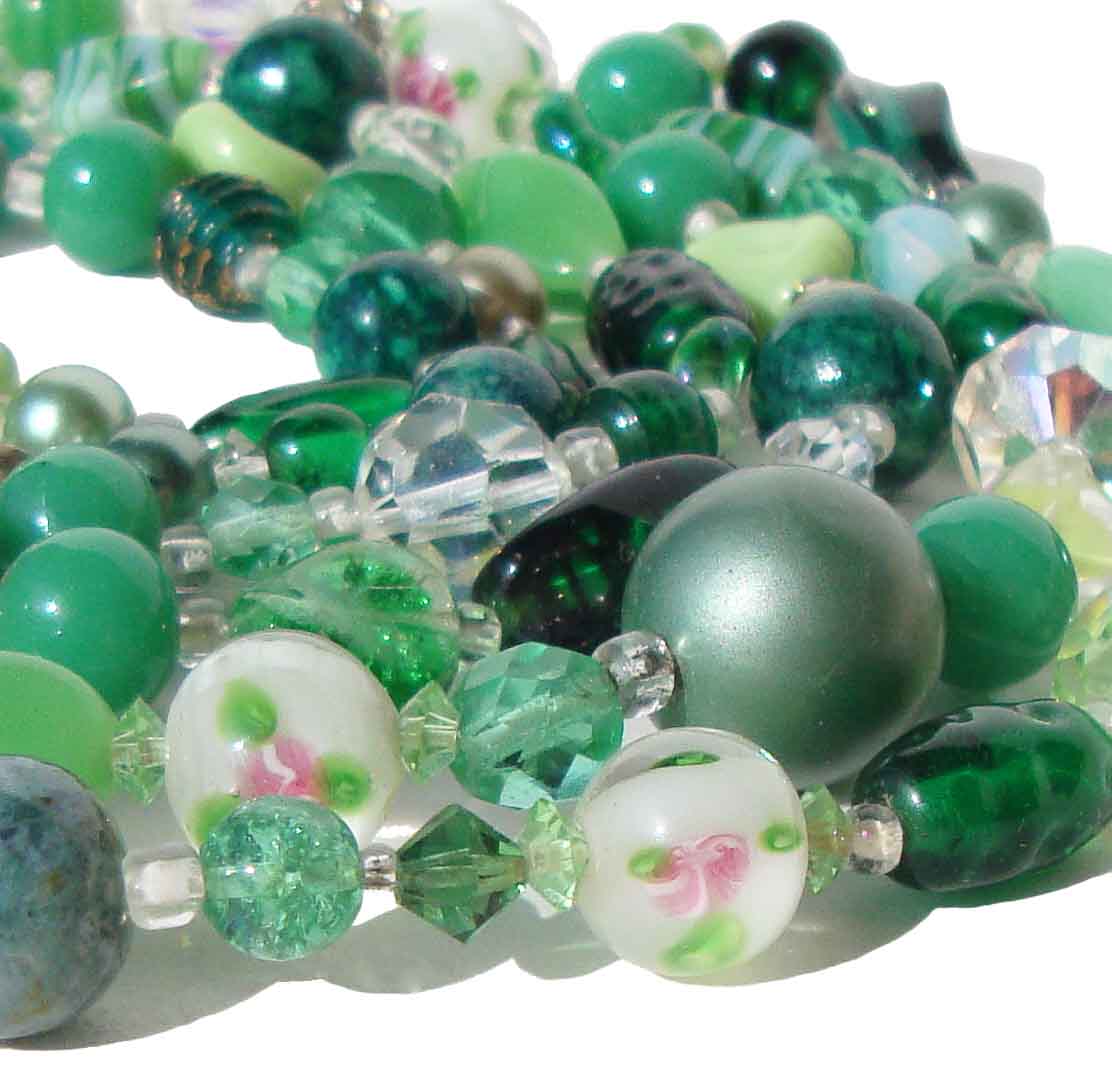 Sexy Sparkles Ten Pack of Assorted Green Glass Lampwork Murano Glass Beads