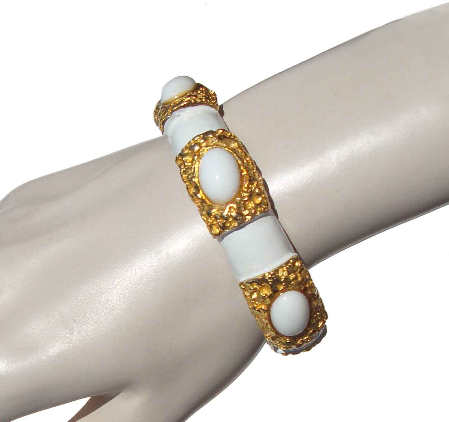 Vintage 60s Mod Clamper White Gold Enameled Bracelet 