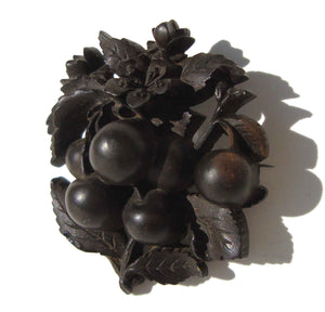 Victorian Mourning Brooch Vulcanite Gutta Percha Cherry Cluster Memento Mori Pin