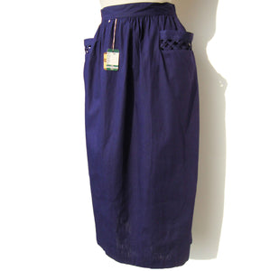 Vintage 60s Skirt Navy Blue Cotton Deadstock with Tags M / L