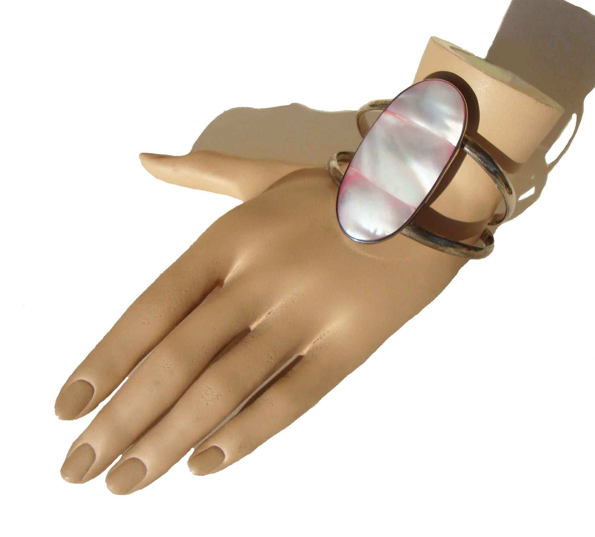 70s Zuni Cuff Bracelet Sterling Silver & Pink Shell Native American - Signed