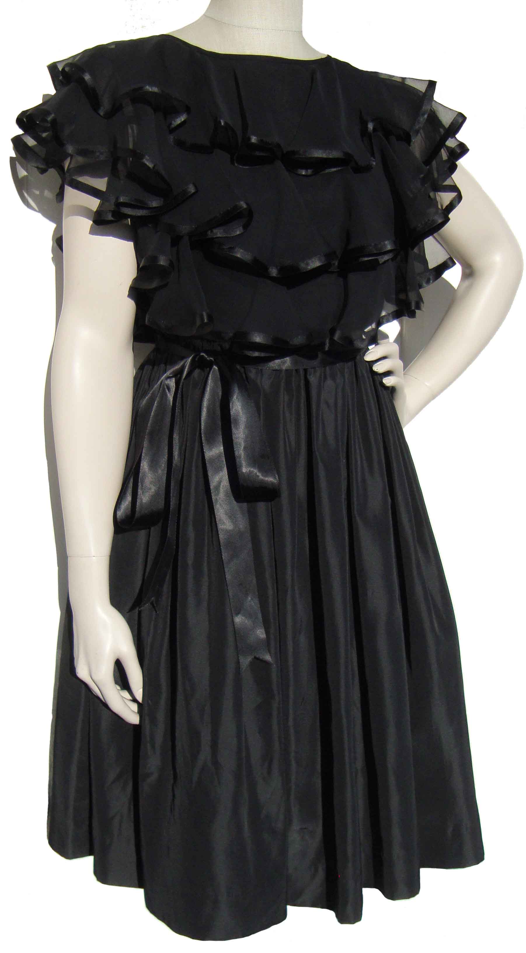 Vintage 60s Cocktail Dress Black Taffeta Chiffon LBD - S Vintage 60s Cocktail Dress Black Taffeta Chiffon LBD - S