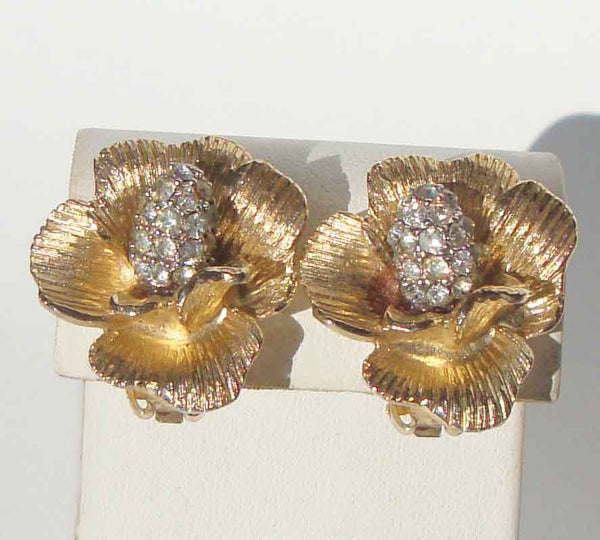 Rhinestone Floral Earrings - Metro Retro Vintage