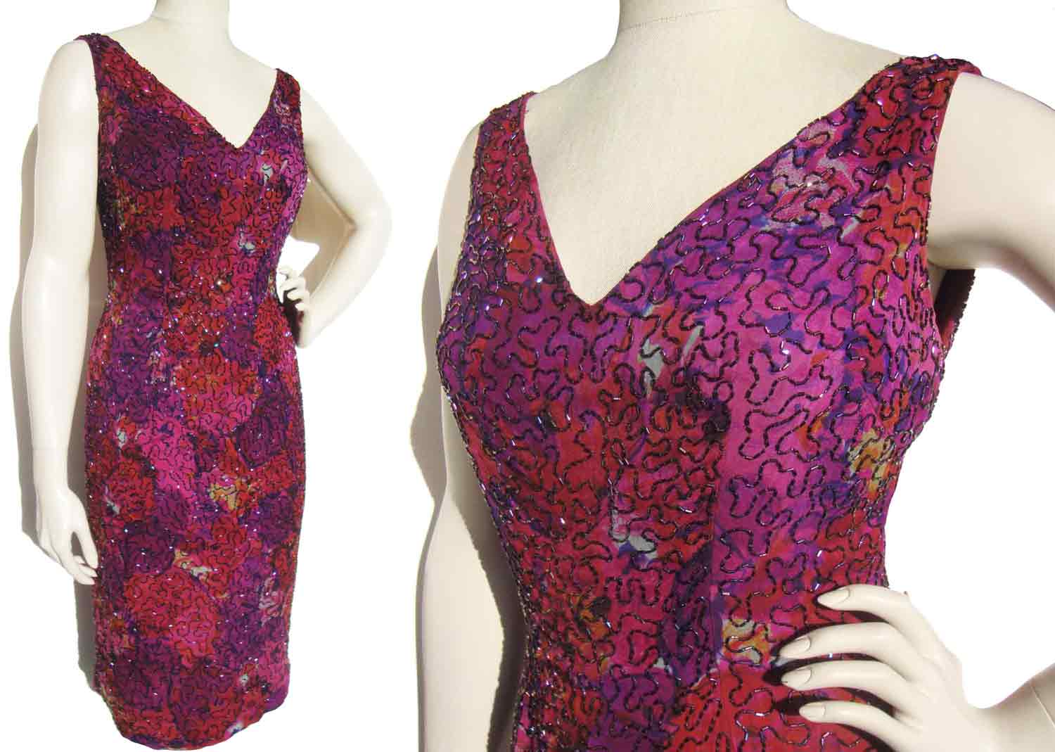 Vintage 60s Beaded Silk Cocktail Dress Mauve M – Jobere New York