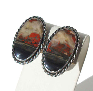Vintage Navajo Earrings Sterling Silver & Montana Agate - Signed