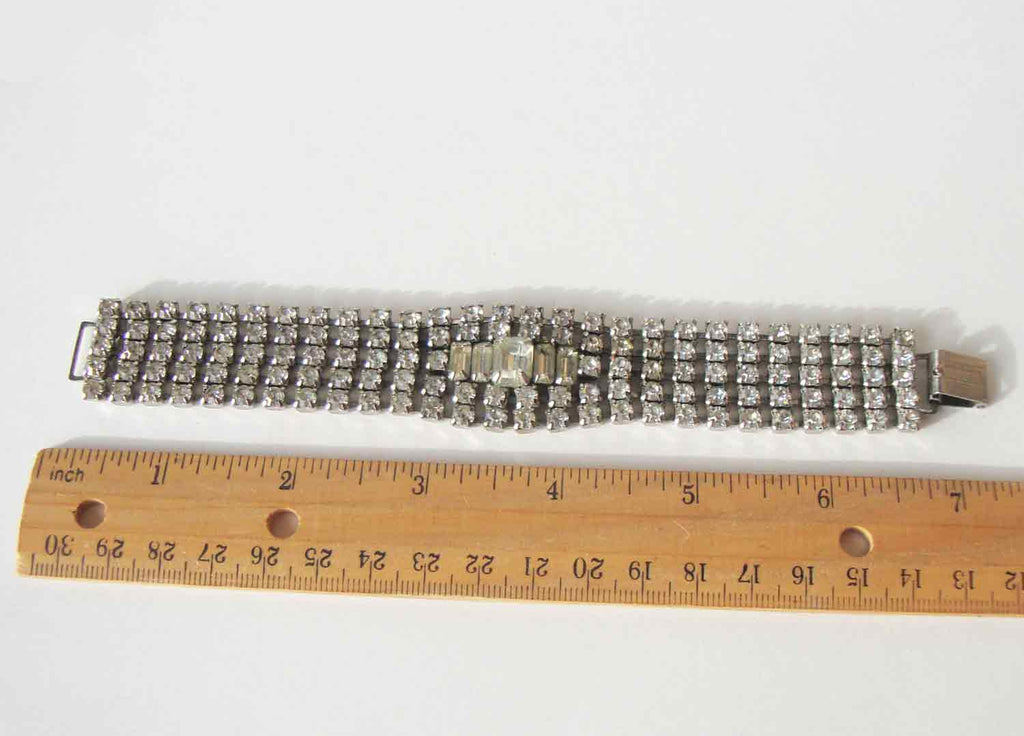 Vintage Art Deco Rhinestone Bracelet Wide Band Cocktail