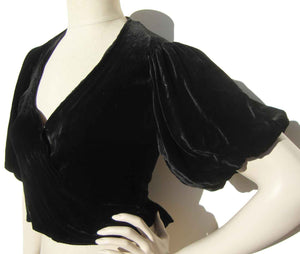 Vintage 30s Black Velvet Top Art Deco Peplum Jacket S