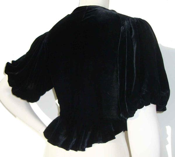 Vintage 30s Black Velvet Top Art Deco Peplum Jacket S – AS IS