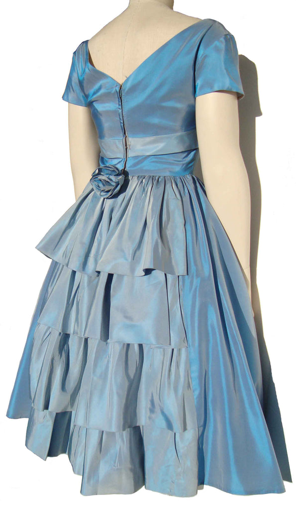 50s party dress Vintage 50s Party Dress Blue Taffeta Cocktail Dress S